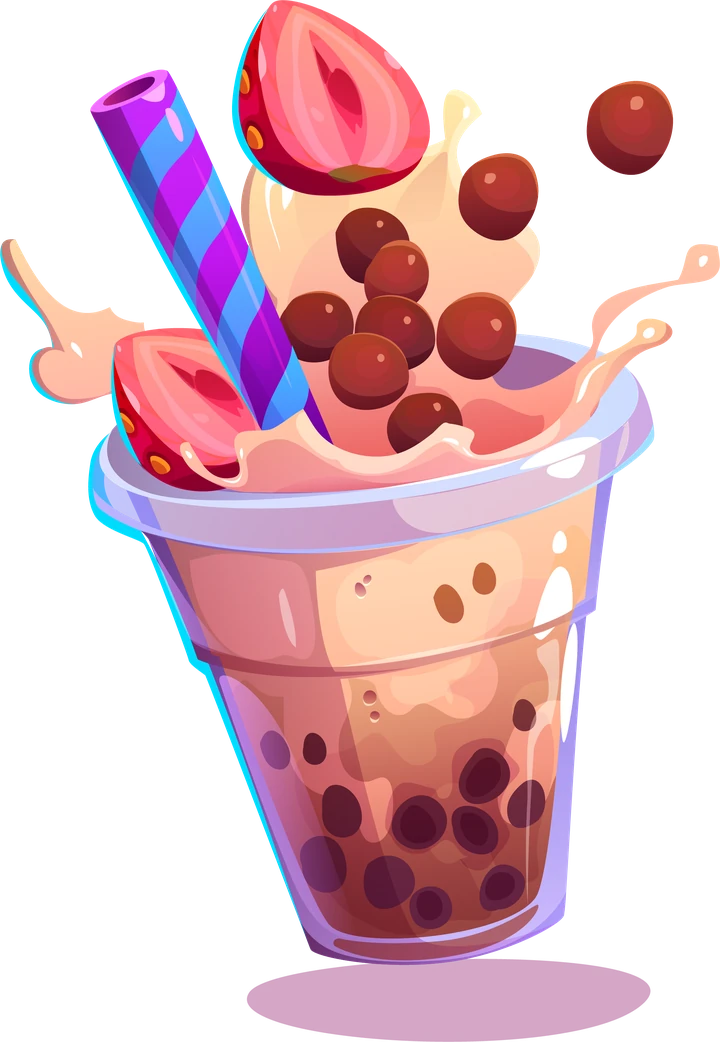 Illustrated strawberry bubble tea